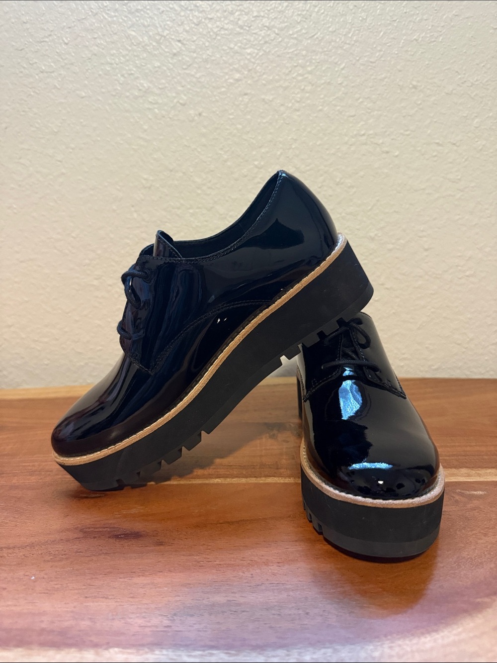 Eileen Fisher Black Patent Leather Platform Oxfords - Picture 2 of 4